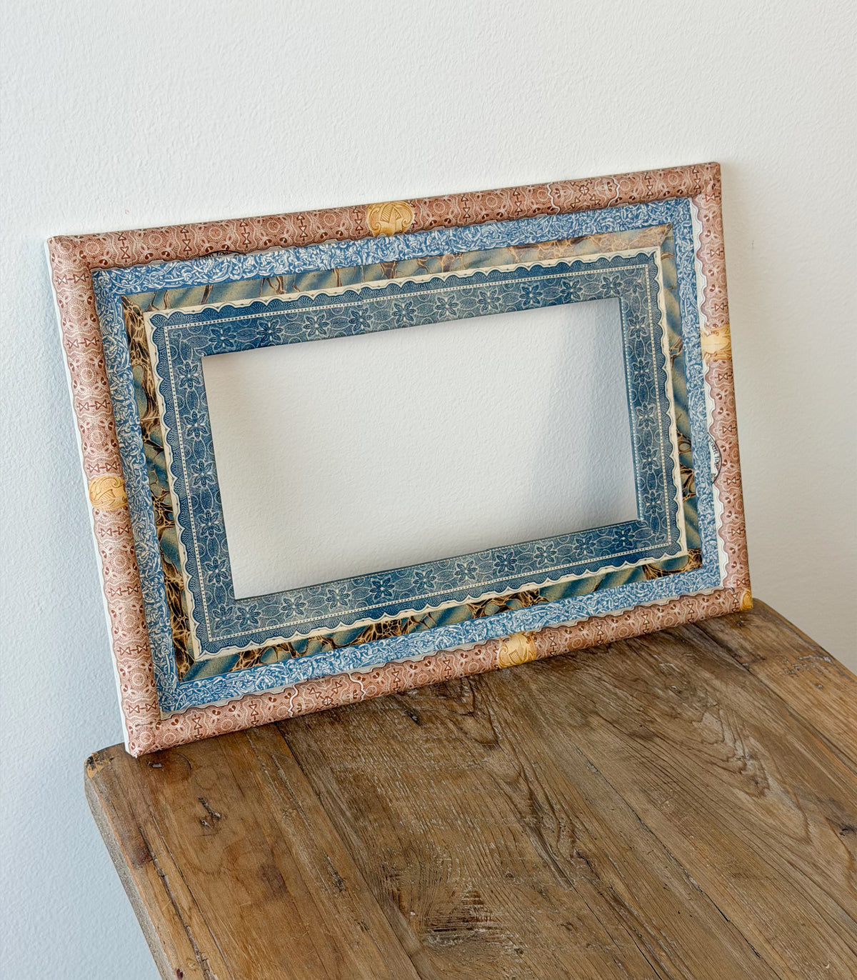 French Découpage Frame No. I | Brown/Red/Blue Marble