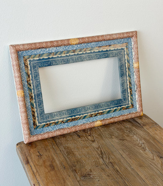 French Découpage Frame No. I | Brown/Red/Blue Marble