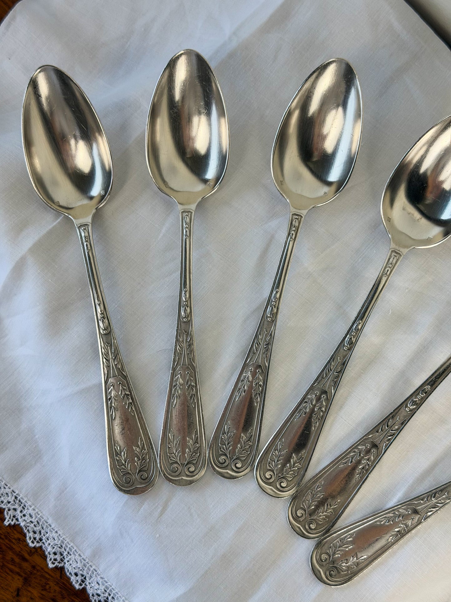 Antique French Silverplate Serving Spoons (Set of 6)