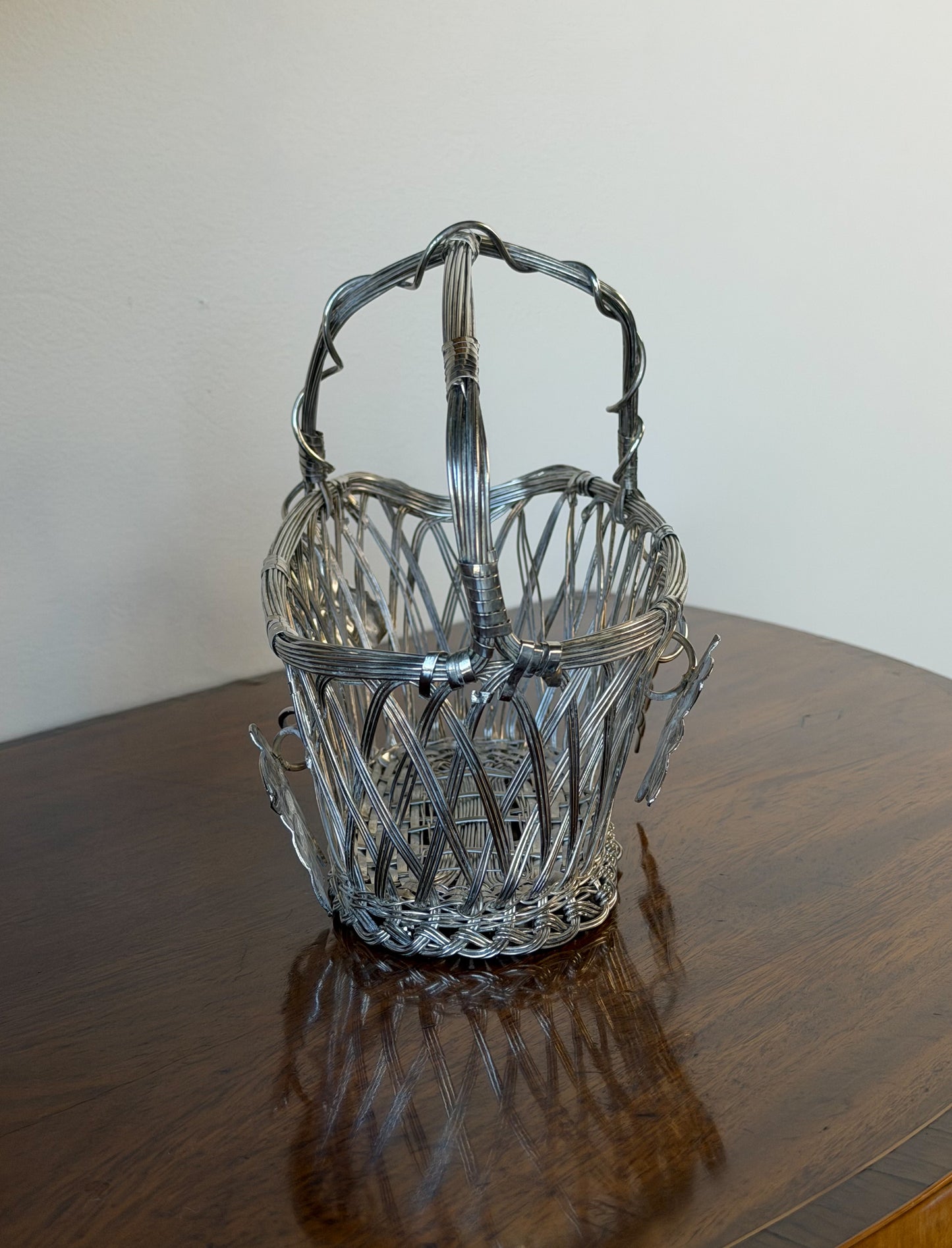 Vintage French Silverplate Wine Basket with Ivy Motif (No. 9)