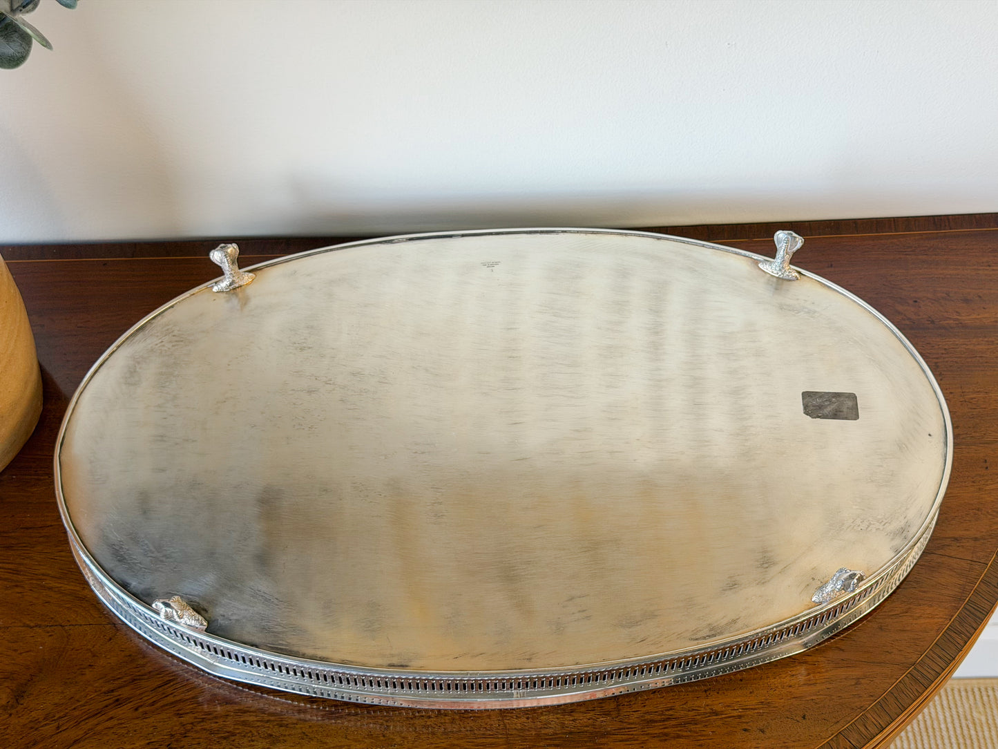 English Silverplate Gallery Tray with Ball & Claw Feet