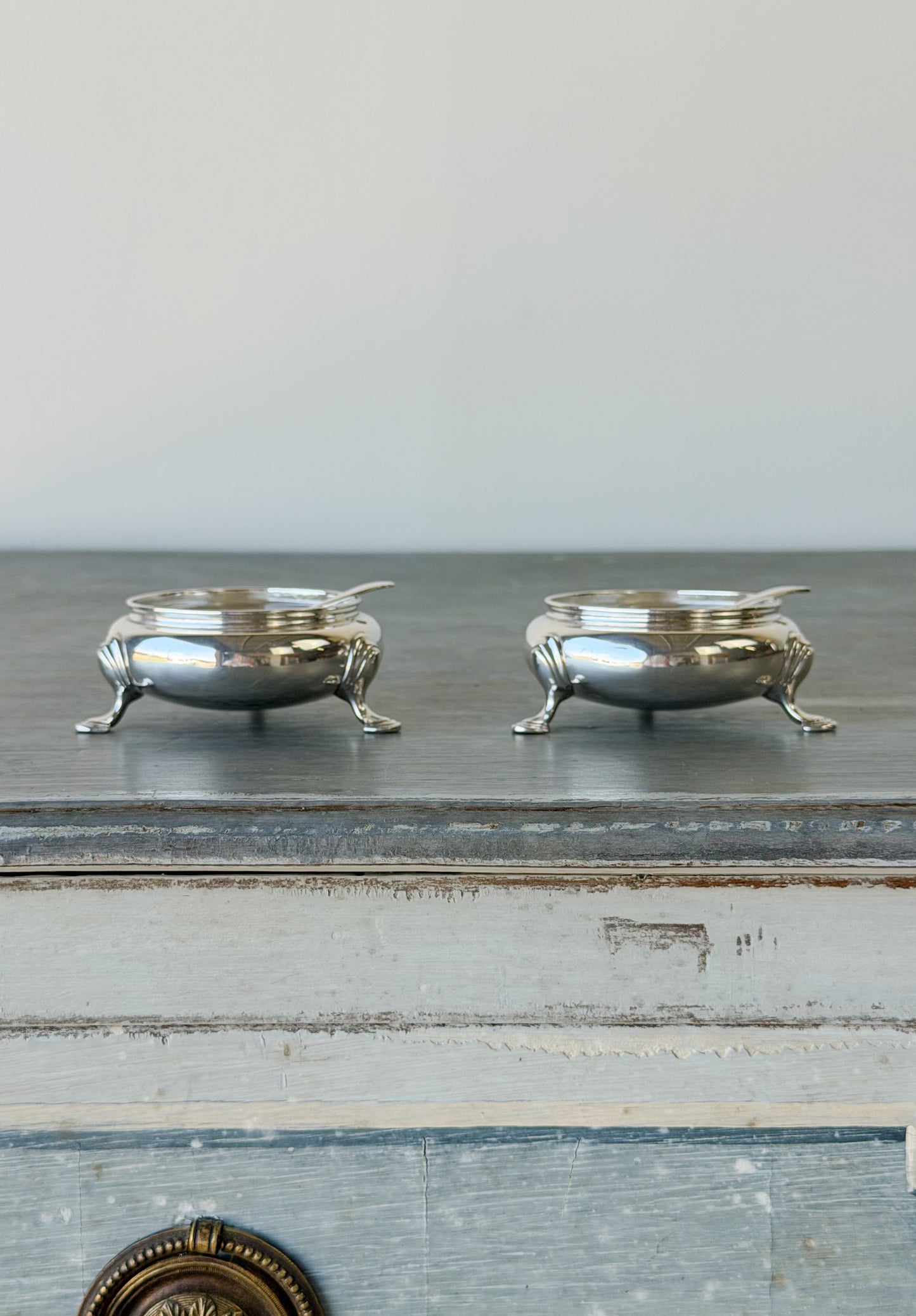 Antique Silverplate Footed Salt Cellar Pair