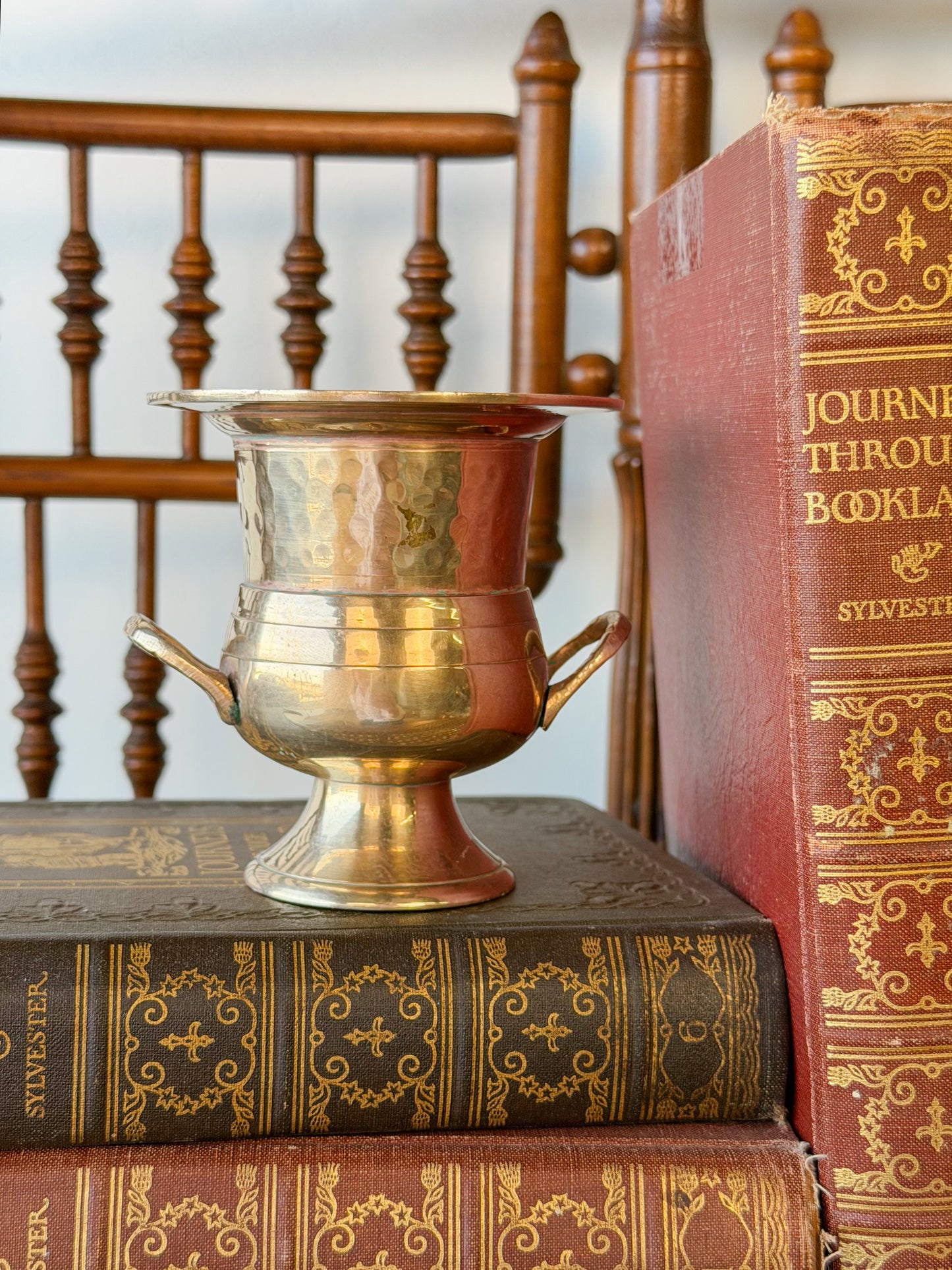 Miniature Vintage Hammered Brass Urn
