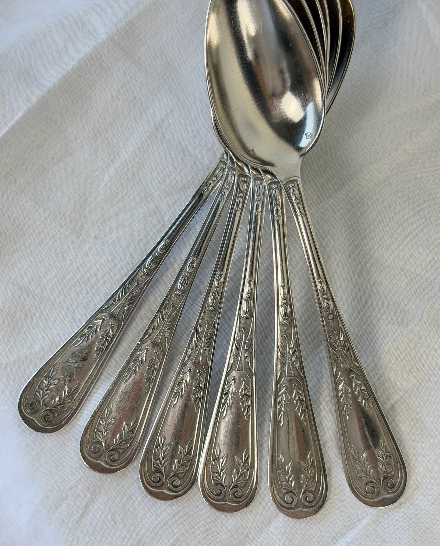 Antique French Silverplate Serving Spoons (Set of 6)