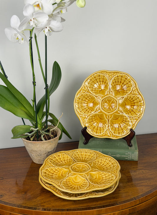 Vintage Yellow Sarreguemines Majolica Oyster Plates