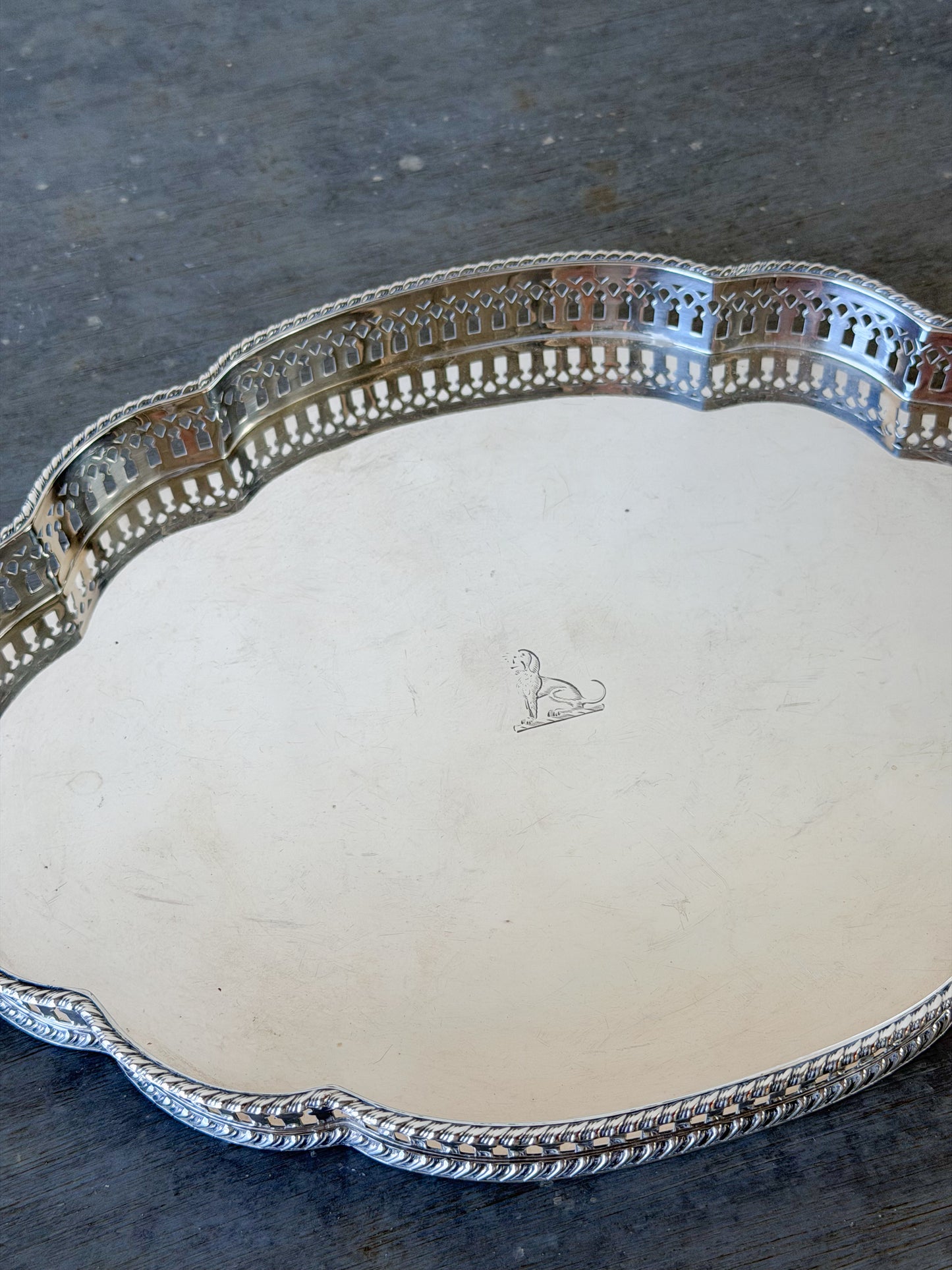 Vintage English Silverplate Scalloped Gallery Tray