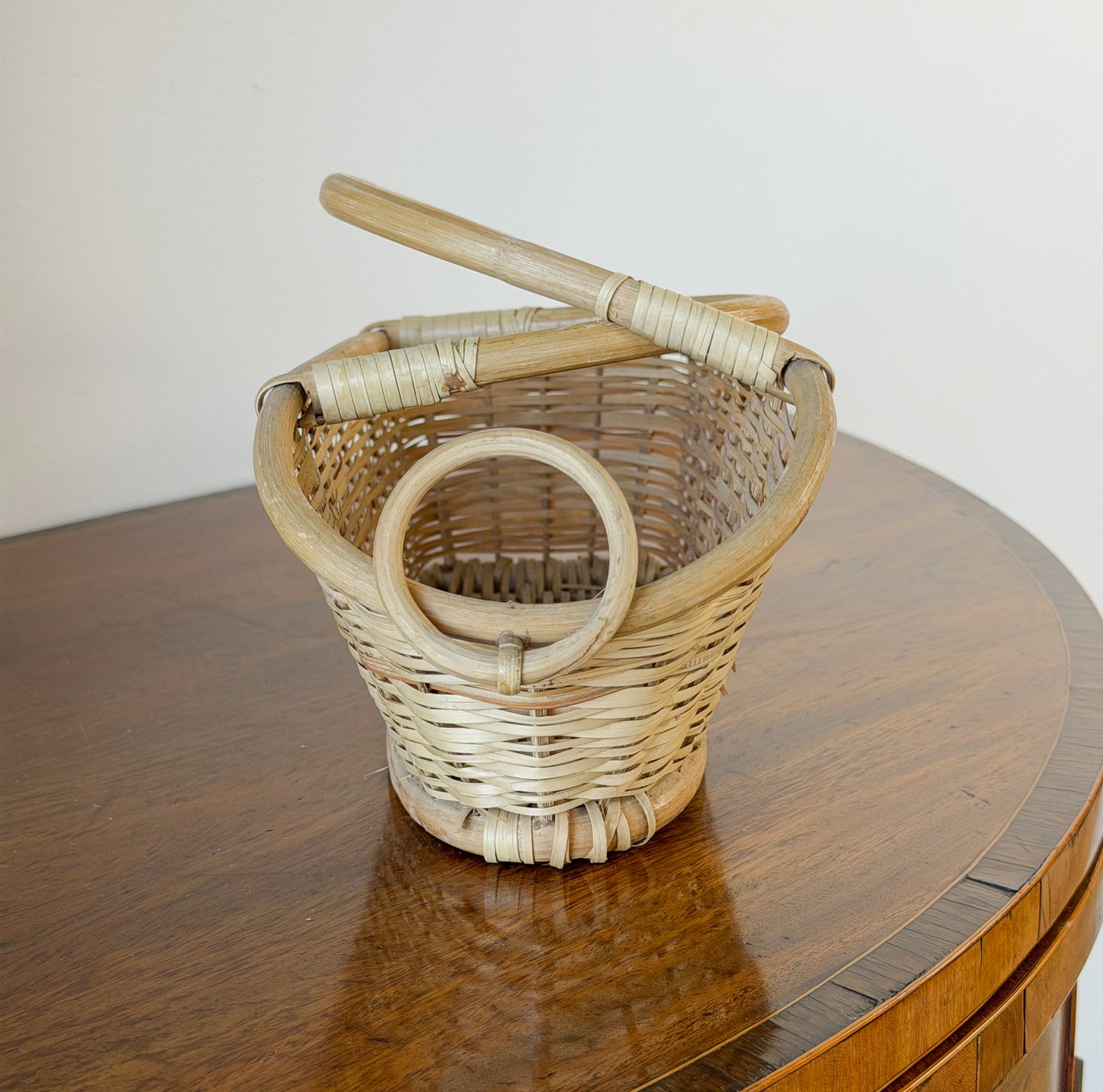 Vintage French Wicker & Rattan Wine Basket