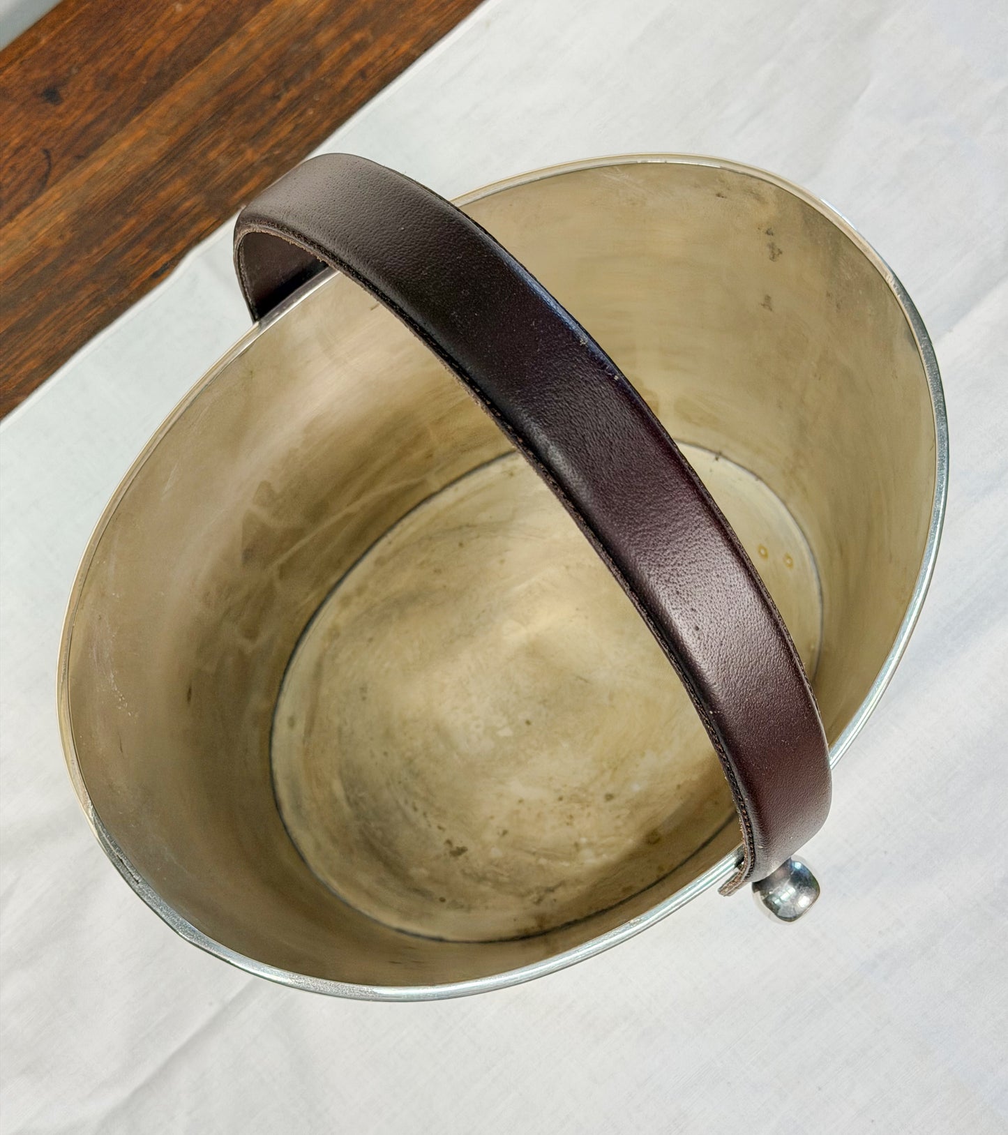 English Silverplate Beverage Bucket with Leather Handle