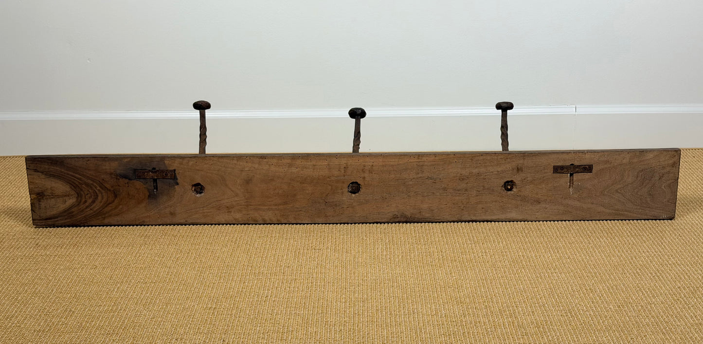 Early English Oak & Hand-Forged Iron Coat Rack