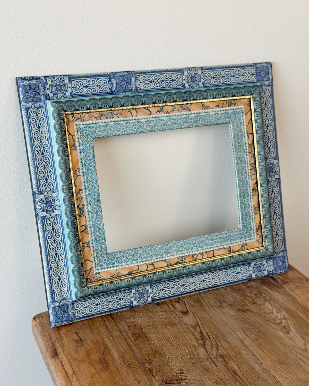 French Découpage Frame No. IX | Blue/Black Marbled + Metallic