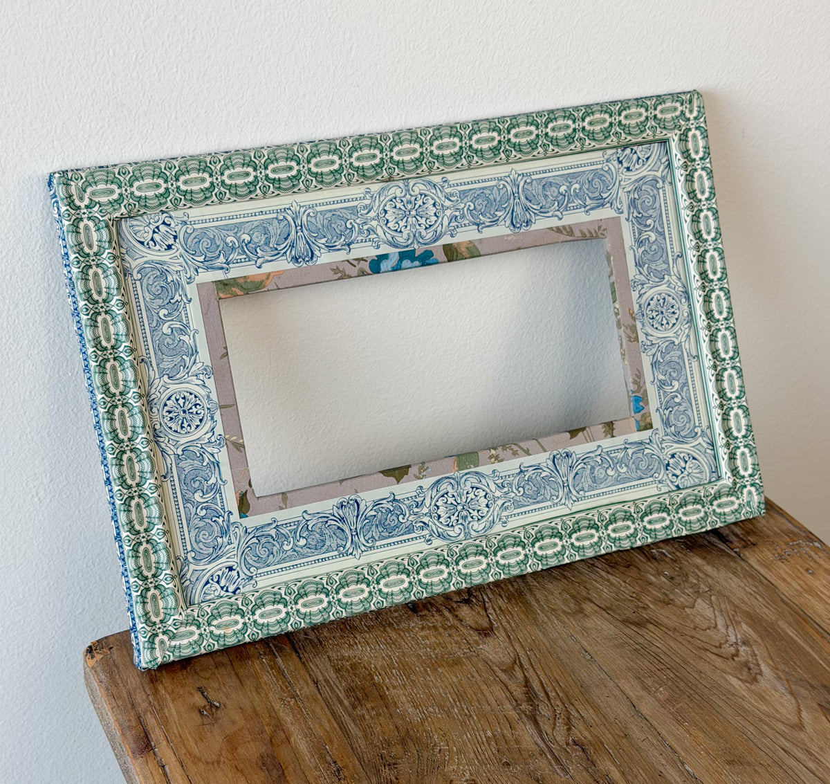 French Découpage Frame No. VII | Green/Blue Floral Interior