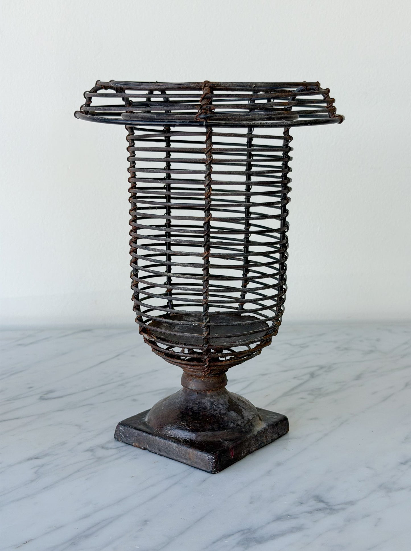 French Iron Wire Pillar Candle Hurricane Pair