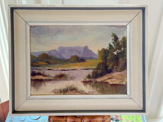 ‘View of Table Mountain from Cape Fear’ Framed Miniature Oil on Canvas
