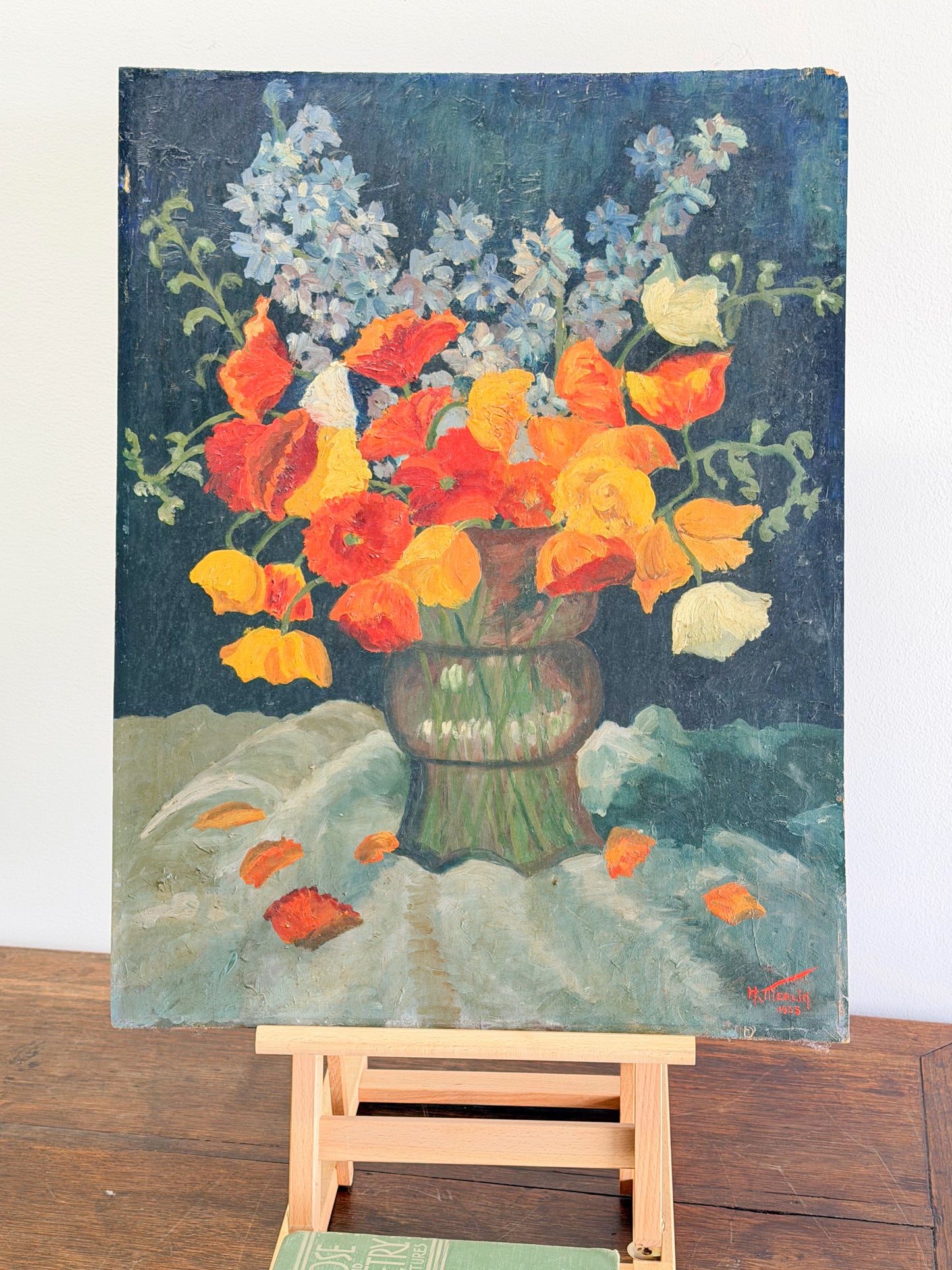 Moody Floral Still Life Oil on Board