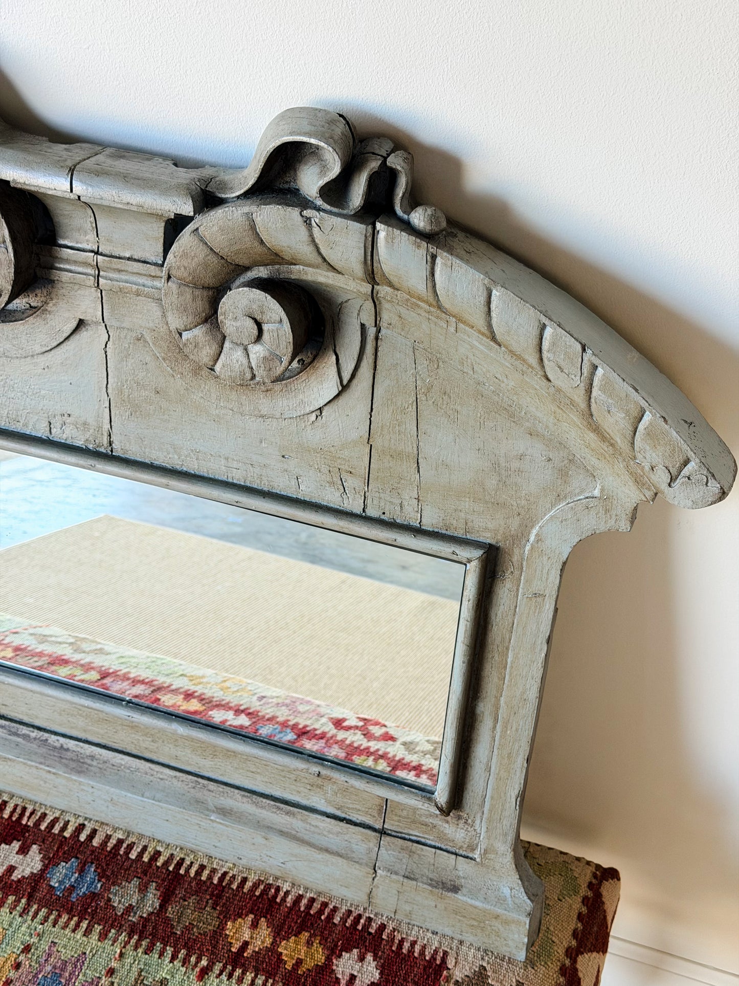 Painted Architectural Carved Wood Mirror