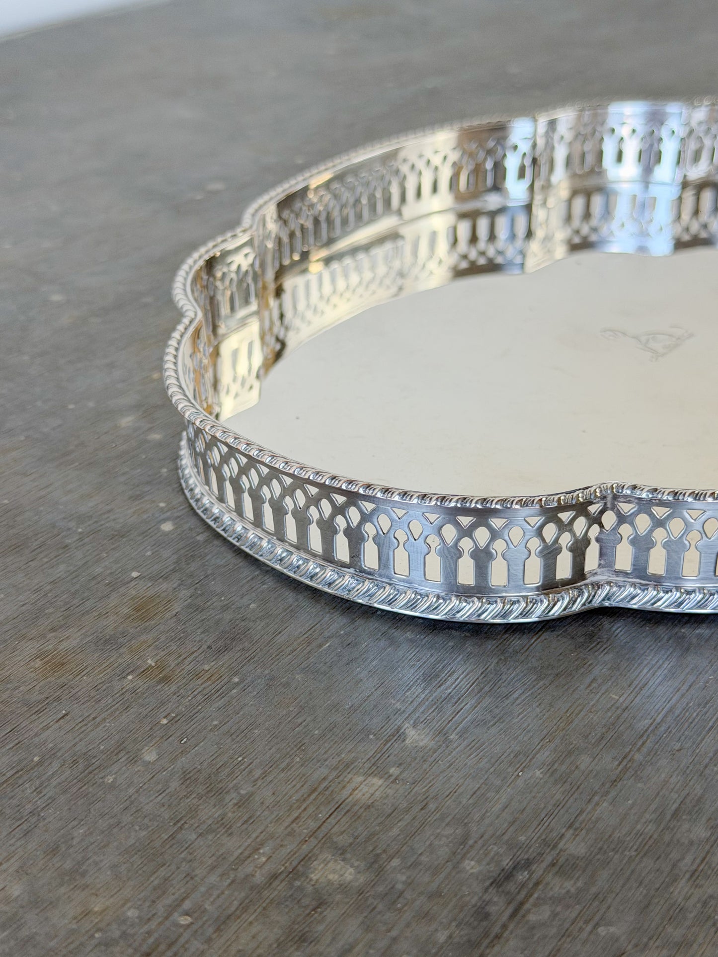Vintage English Silverplate Scalloped Gallery Tray