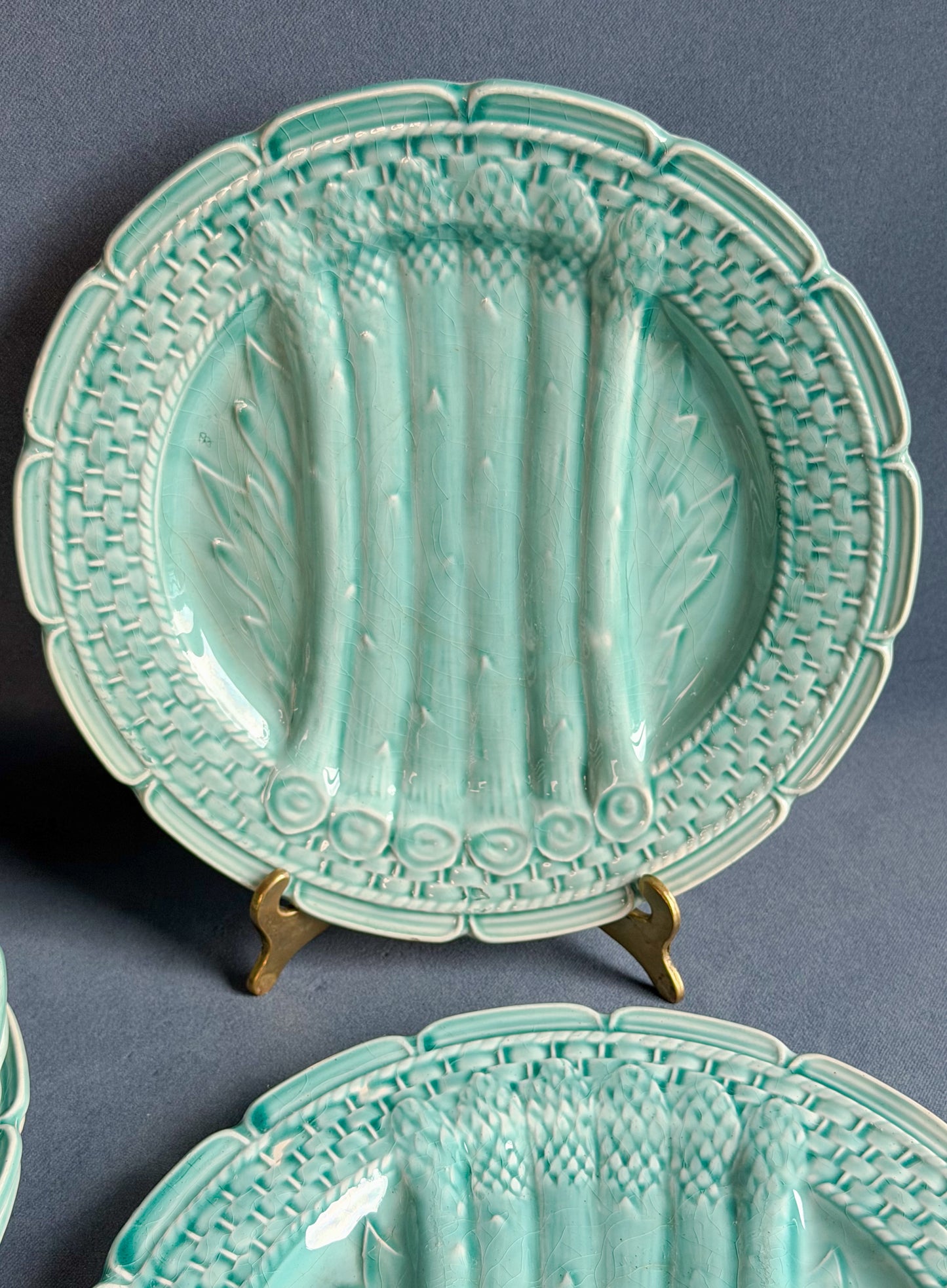 Vintage French Majolica Asparagus Plates
