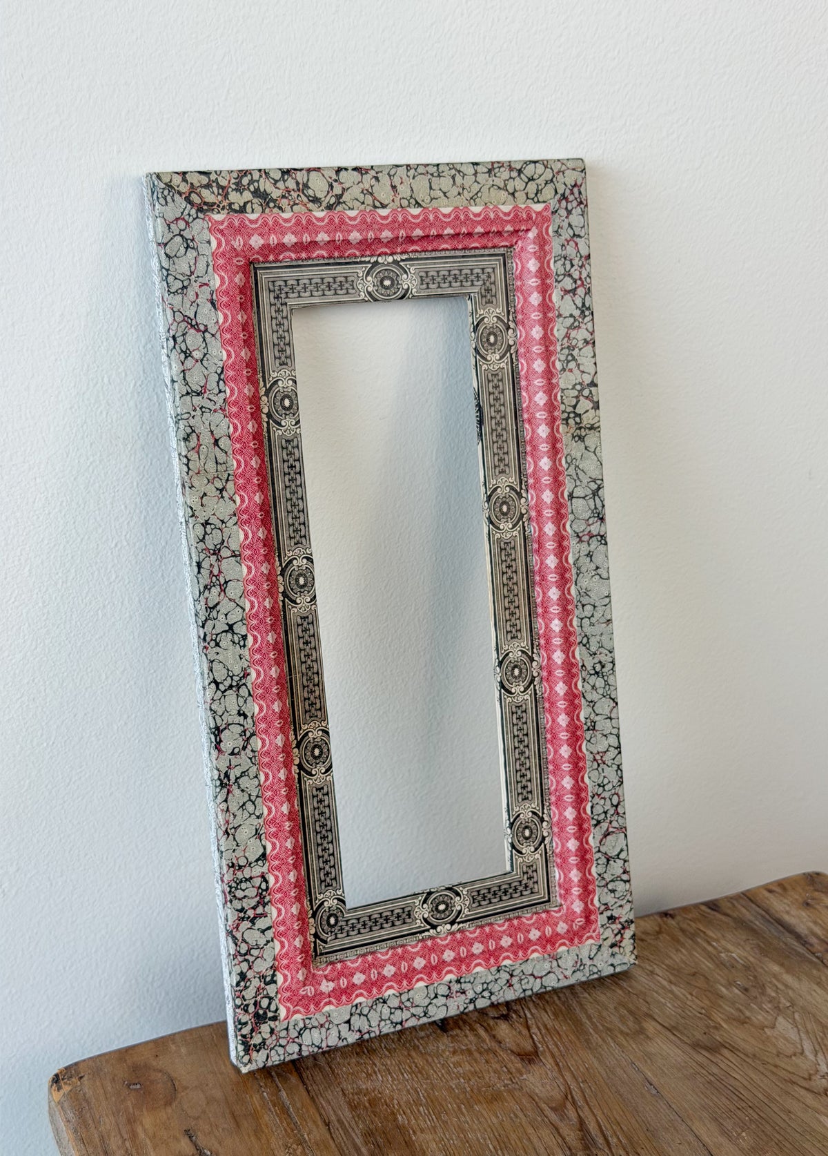 French Découpage Frame No. IV | Black/Red Marbled Exterior