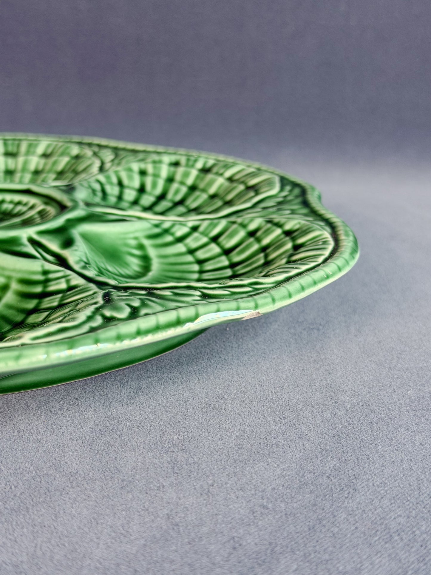 Vintage Green Sarreguemines Oyster Plate