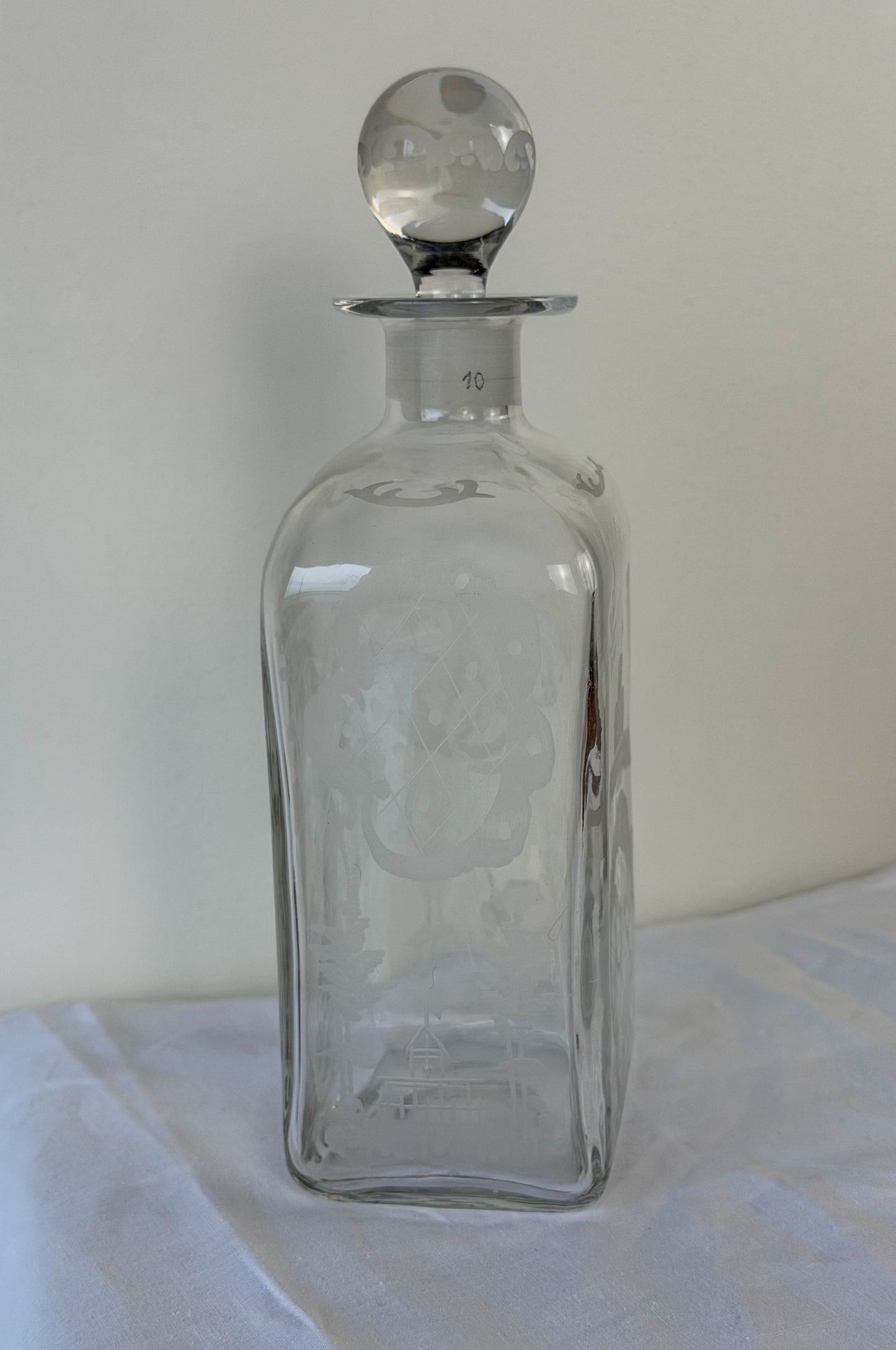 Belgian Antique Etched Glass Decanter
