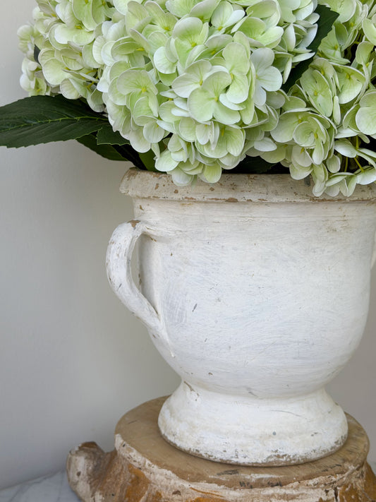 Vintage French Whitewashed Terracotta Pedestal Planter