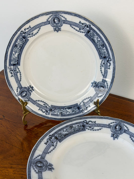 Antique French Terre de Fer Transferware Plates (Set of 5)