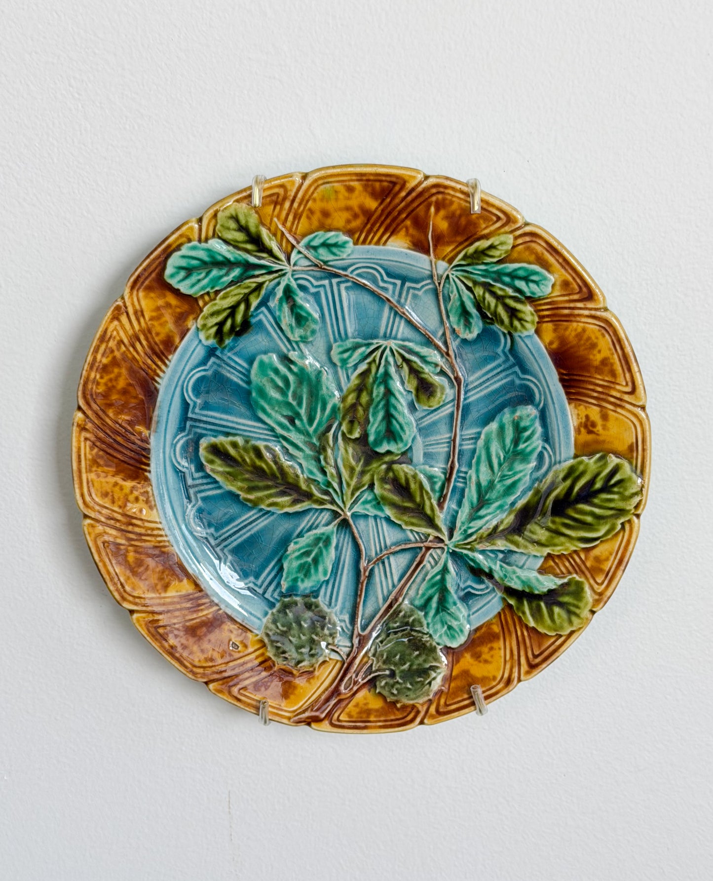 Antique French Majolica Chestnut Leaf Plate