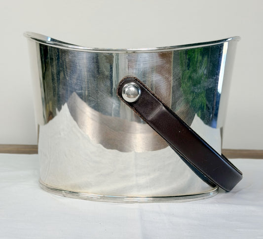 English Silverplate Beverage Bucket with Leather Handle