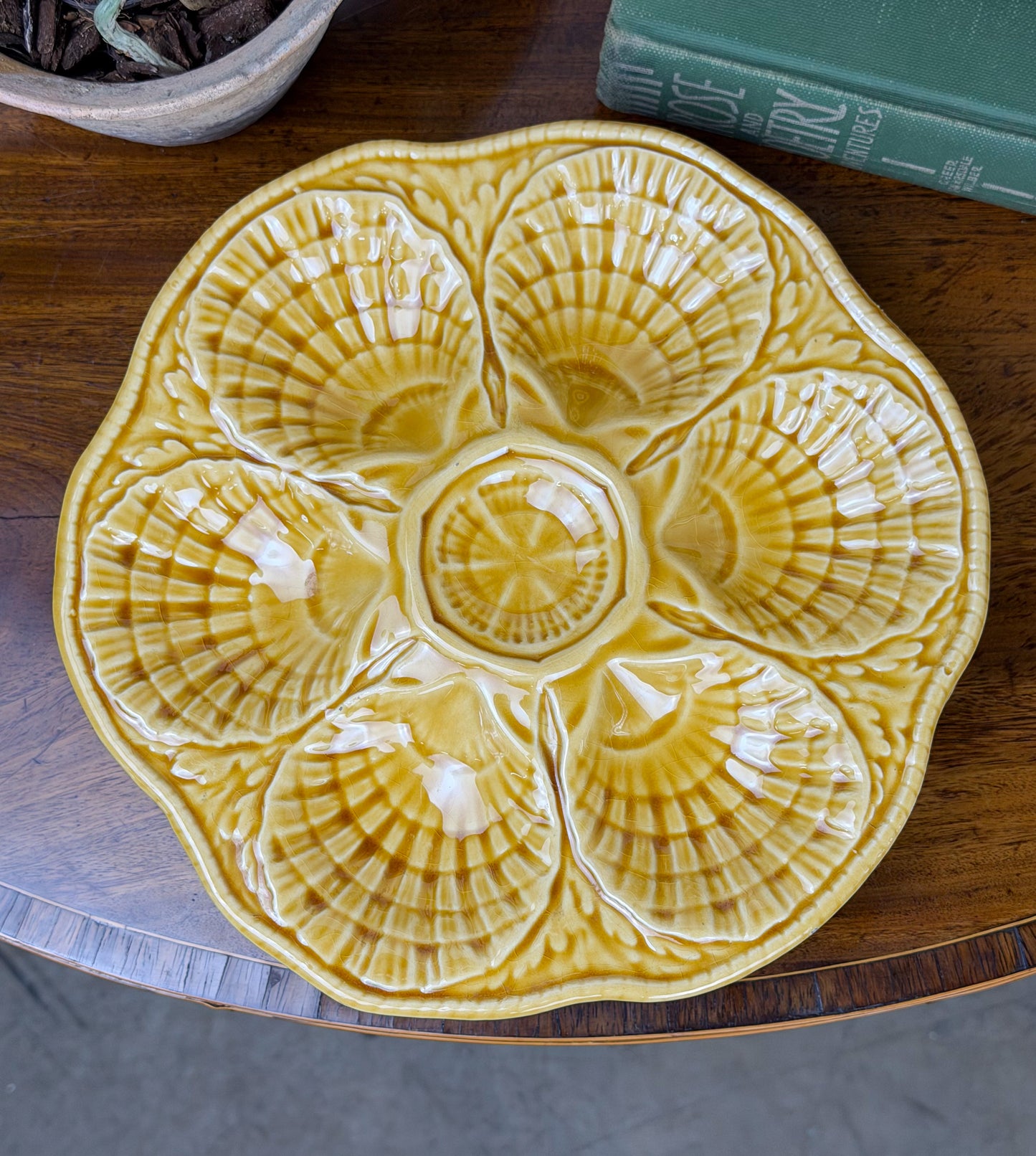 Vintage Yellow Sarreguemines Majolica Oyster Plates