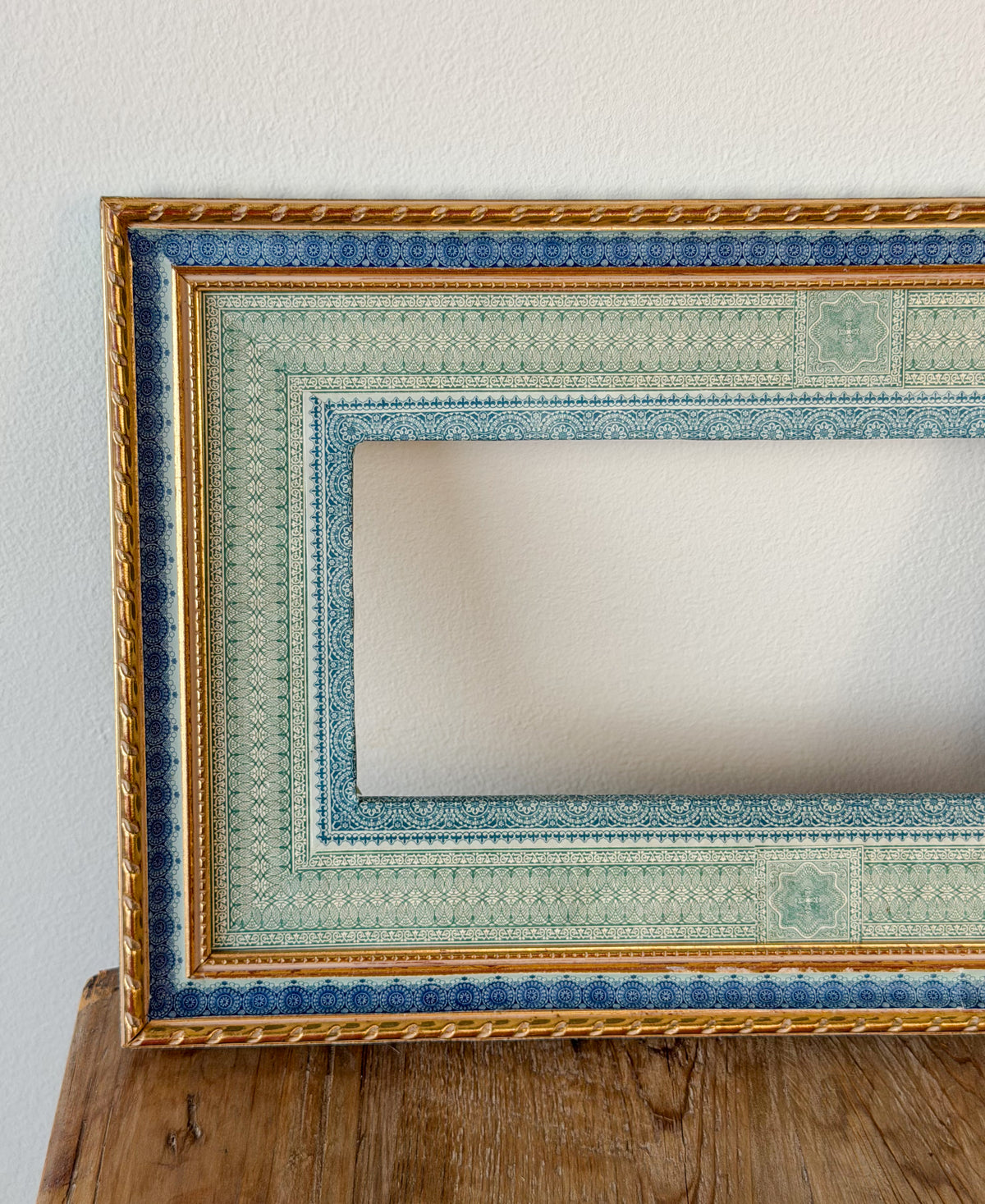 French Découpage Frame No. VI | Blue/Green Gold + Art Deco Border