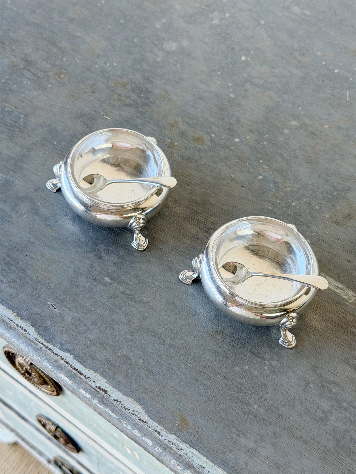 Antique Silverplate Footed Salt Cellar Pair