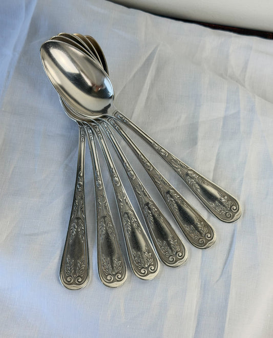 Antique French Silverplate Serving Spoons (Set of 6)