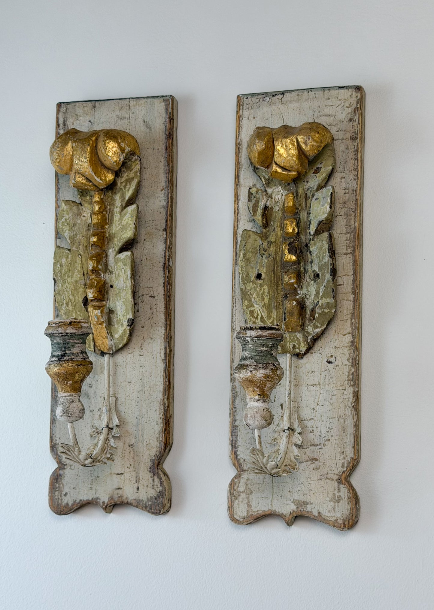Architectural Salvage Candle Sconce Pair (Linen/Sage)