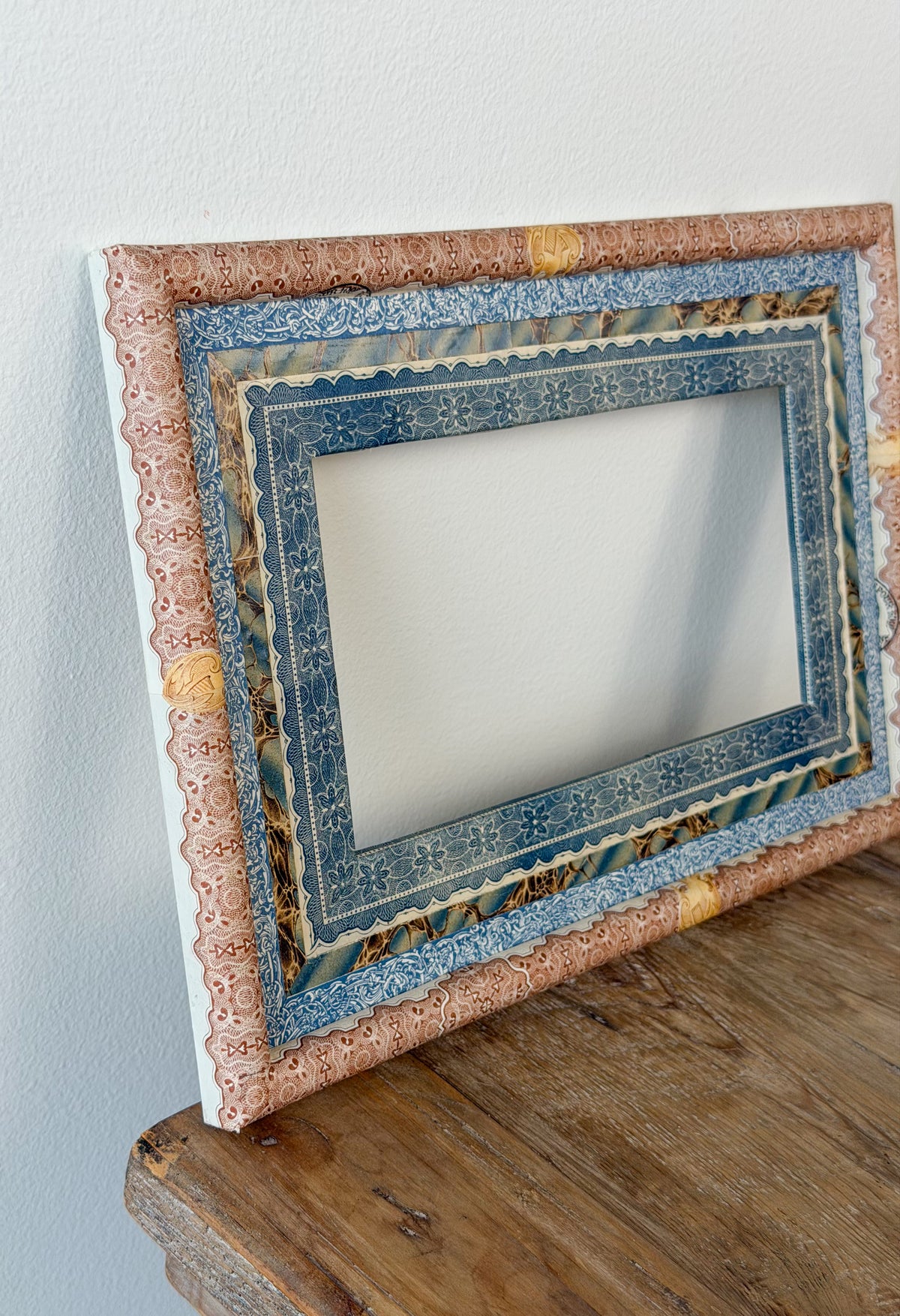 French Découpage Frame No. I | Brown/Red/Blue Marble