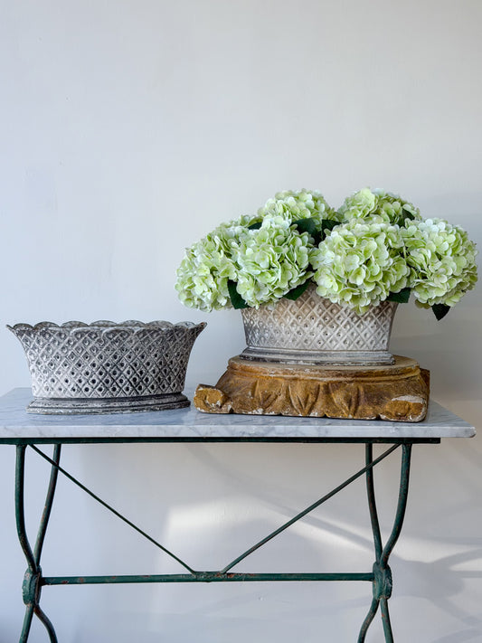 Antique French Cast Iron Scalloped Planter Pair
