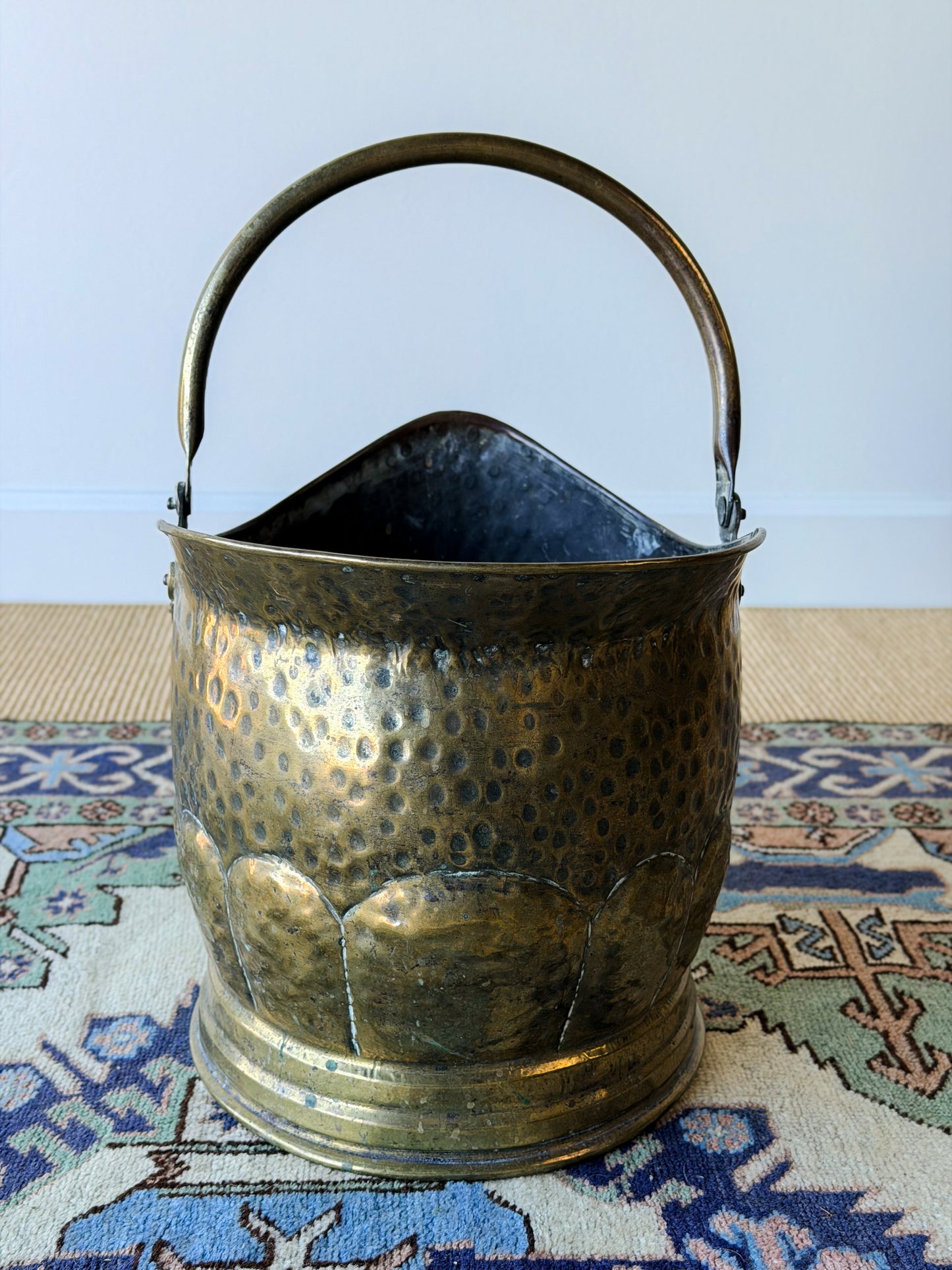 English Hammered Brass Scuttle Bucket