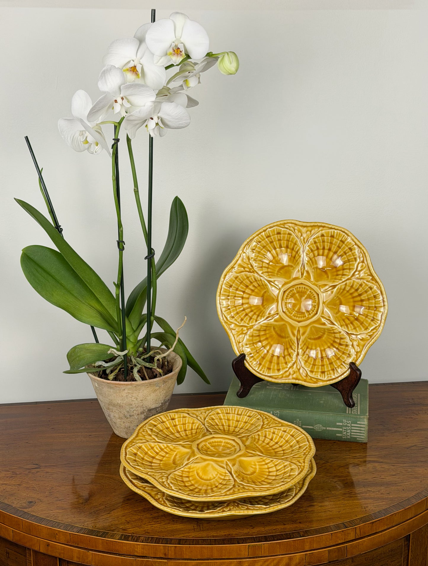 Vintage Yellow Sarreguemines Majolica Oyster Plates