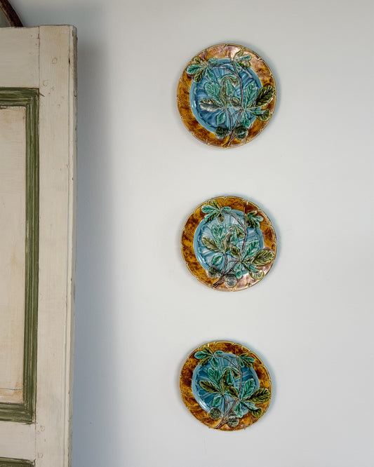 Antique French Majolica Chestnut Leaf Plate