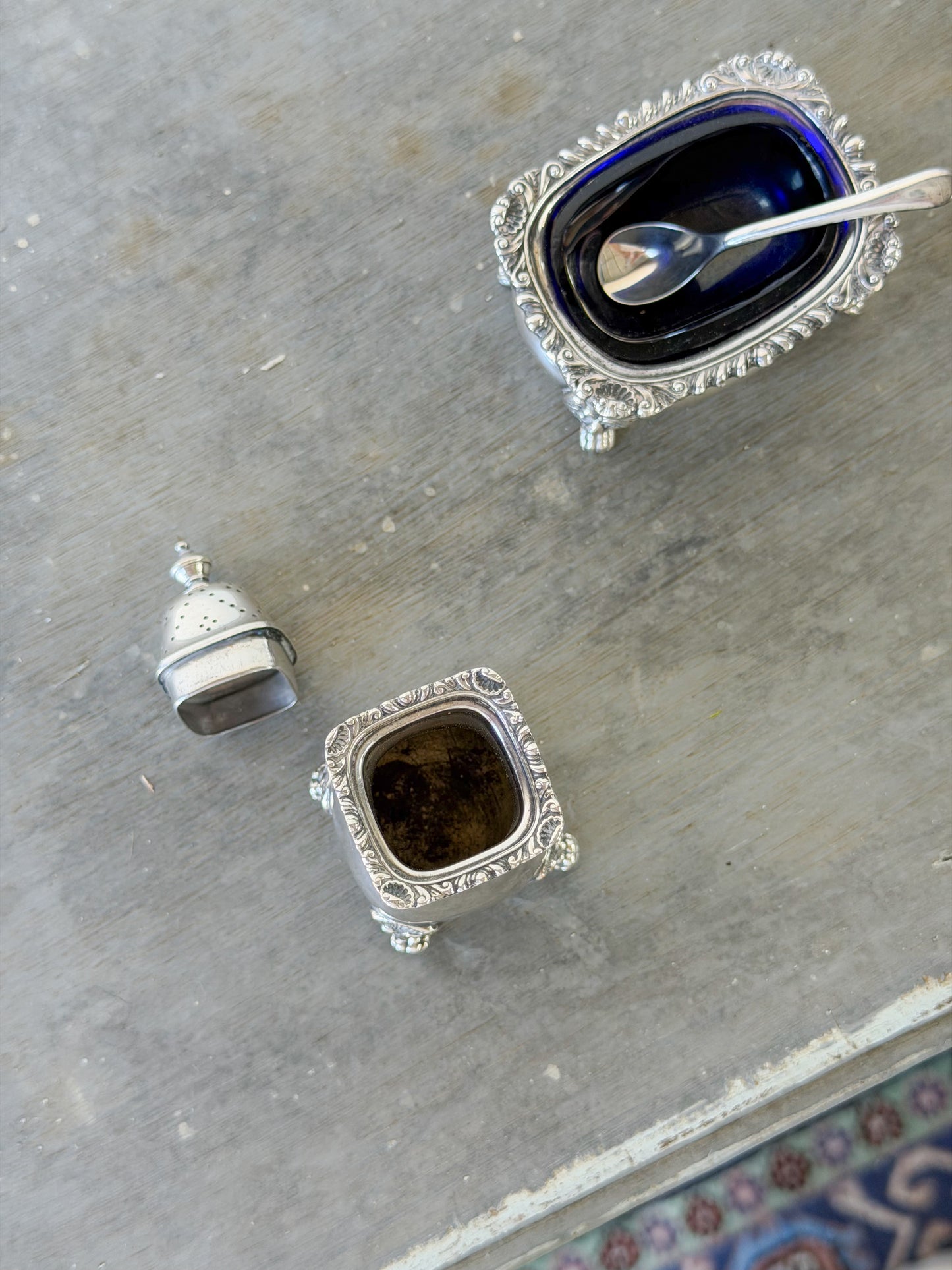 Antique Sheffield Silverplate Footed Salt Cellar & Pepper Shaker Set