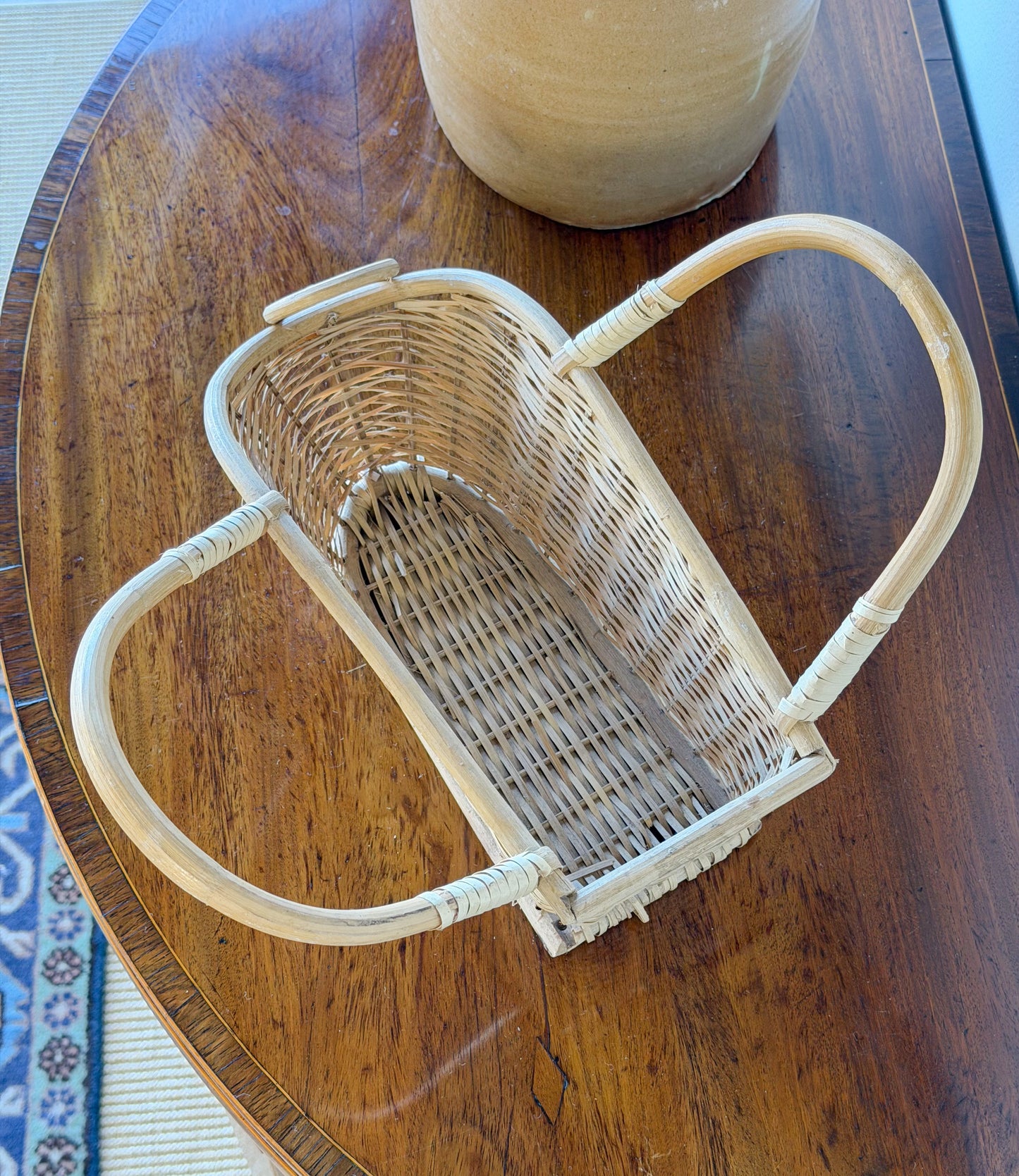 Vintage French Wicker & Rattan Wine Basket