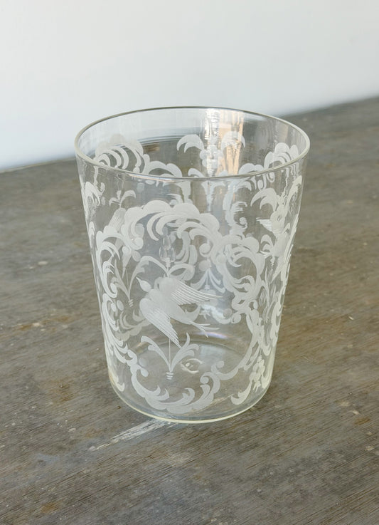 Antique French Etched Glass Ice Bucket