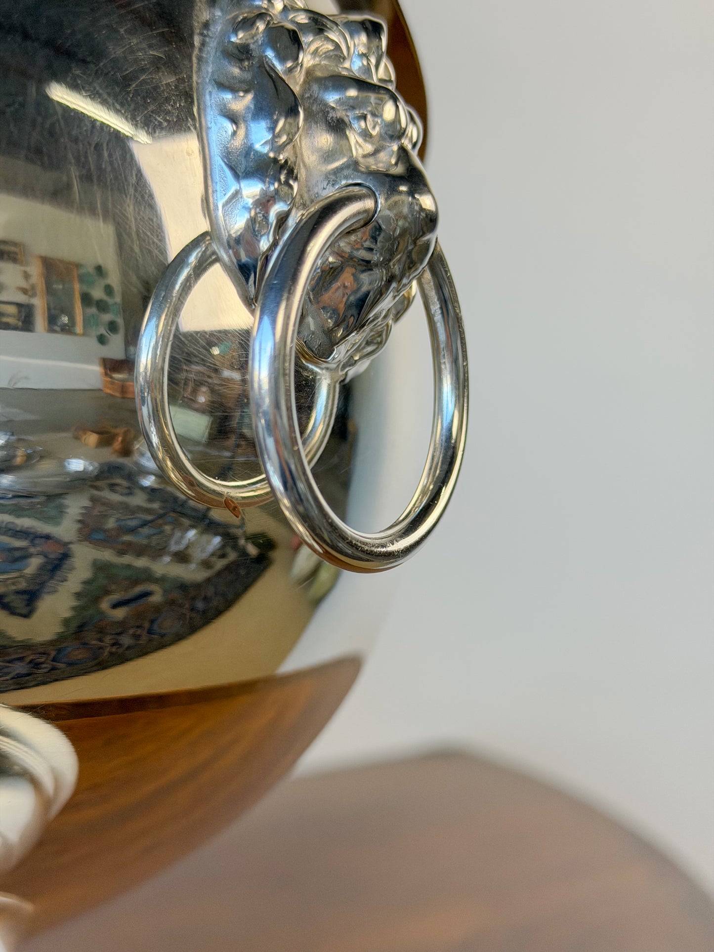 English Silverplate Punch Bowl with Lion Head Rings