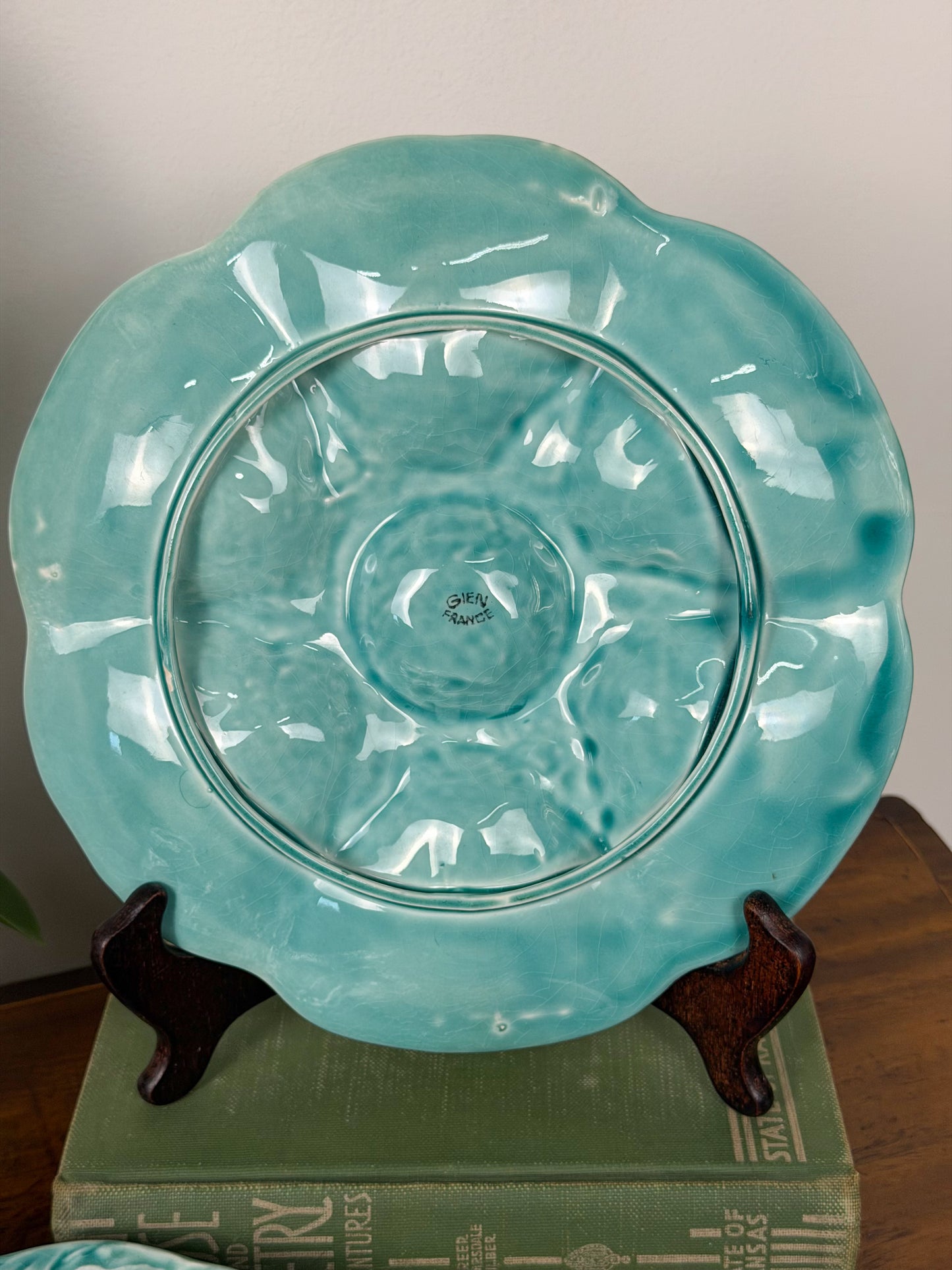 Gien Turquoise/Sea Green Majolica Oyster Plates