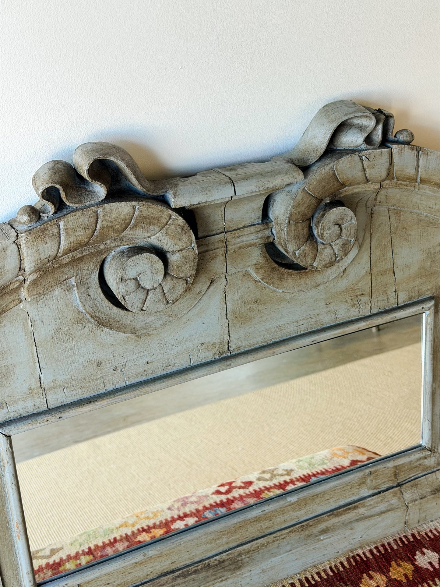 Painted Architectural Carved Wood Mirror
