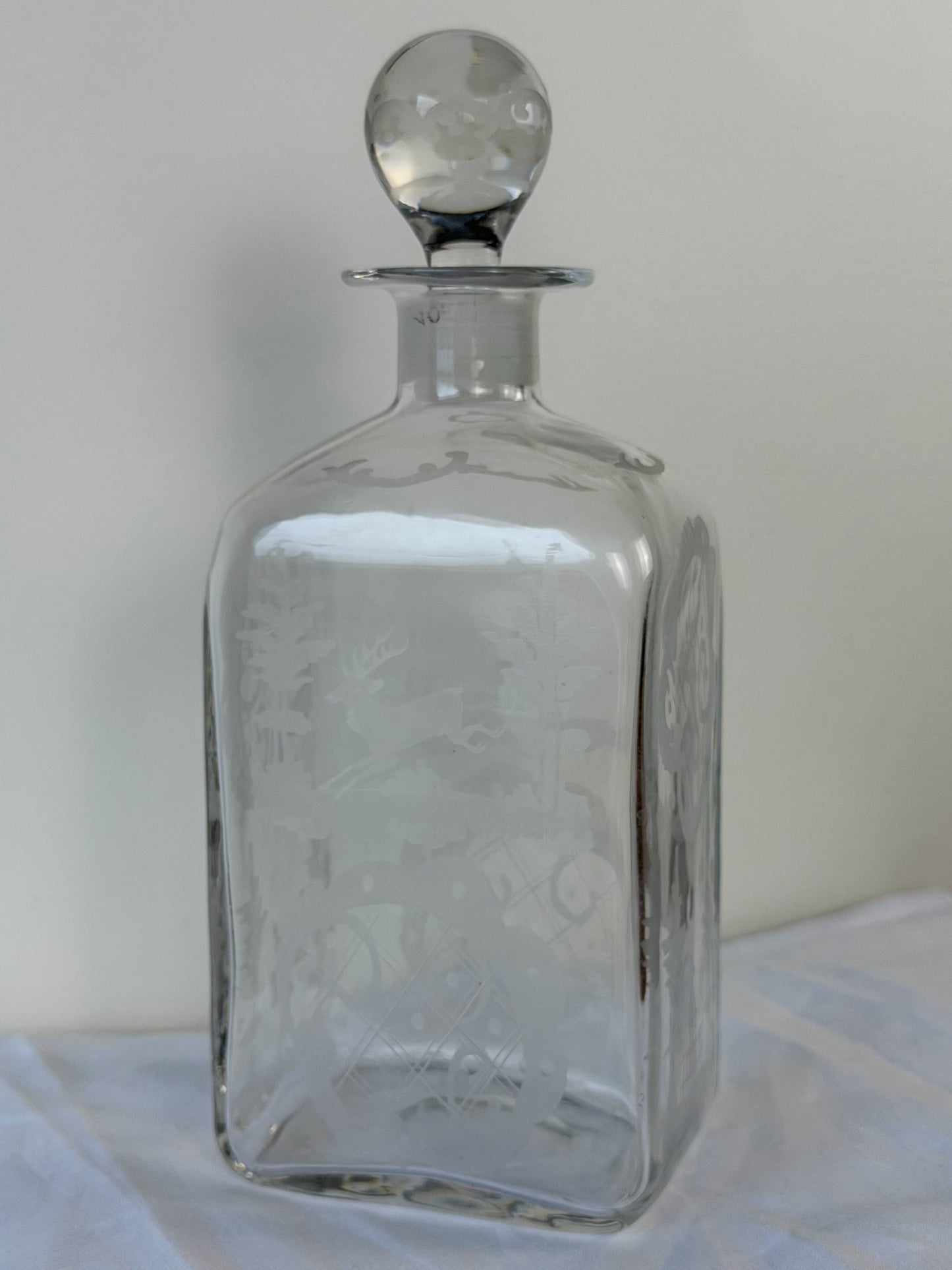 Belgian Antique Etched Glass Decanter