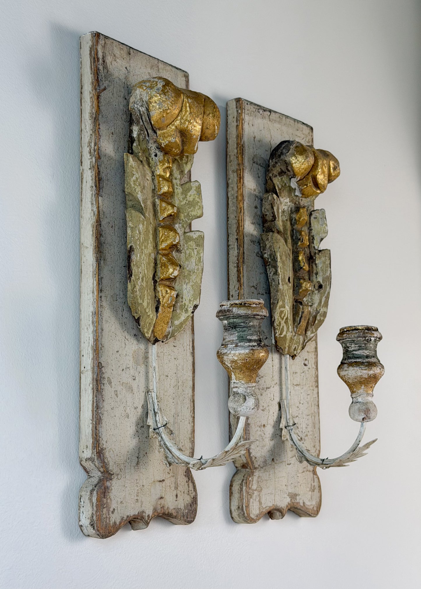 Architectural Salvage Candle Sconce Pair (Linen/Sage)
