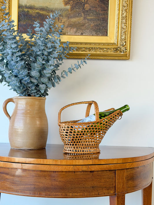 Vintage French Cane Wine Basket