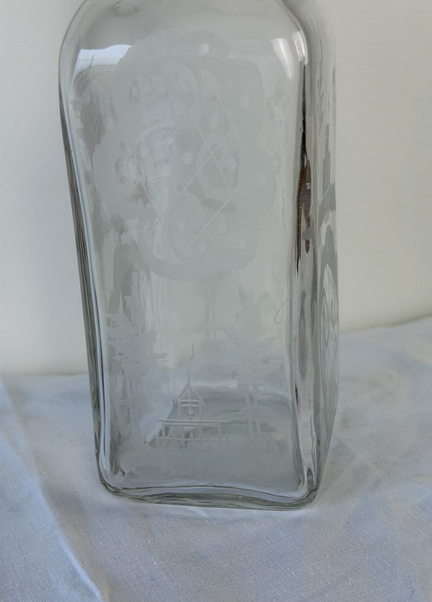 Belgian Antique Etched Glass Decanter