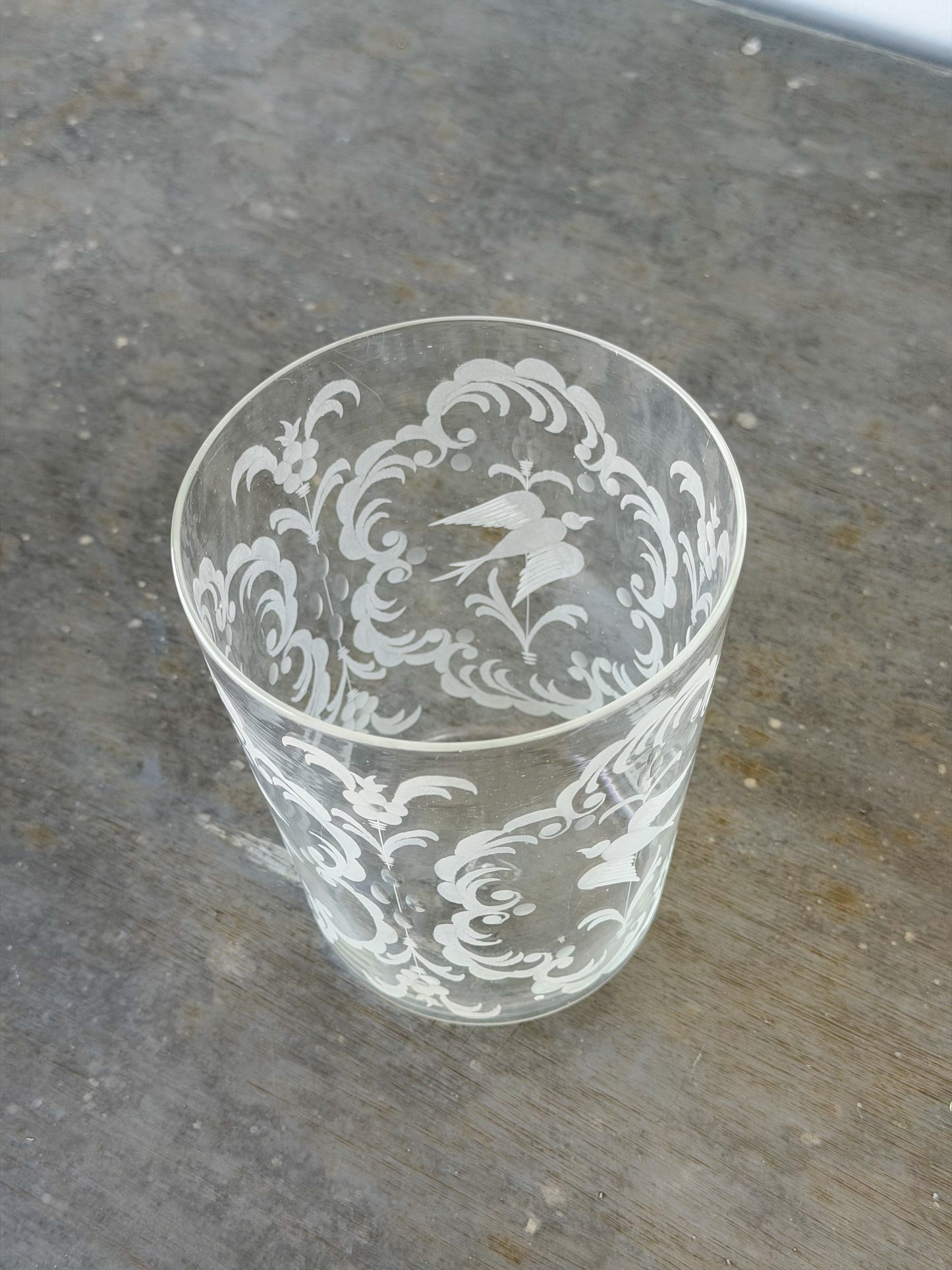 Antique French Etched Glass Ice Bucket