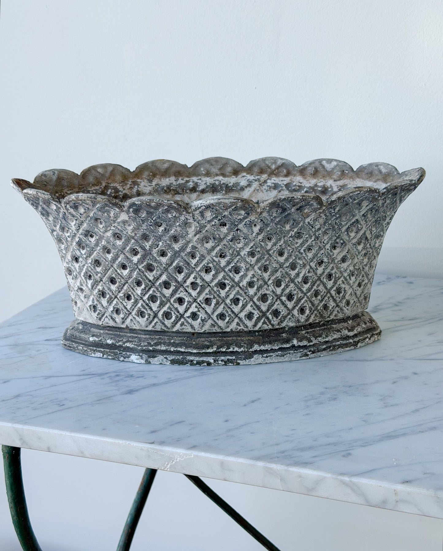 Antique French Cast Iron Scalloped Planter Pair